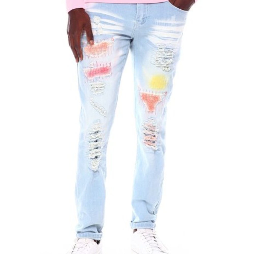Men's Bleecker & Mercer Spray Paint Ripped Slim Jeans (36x34)